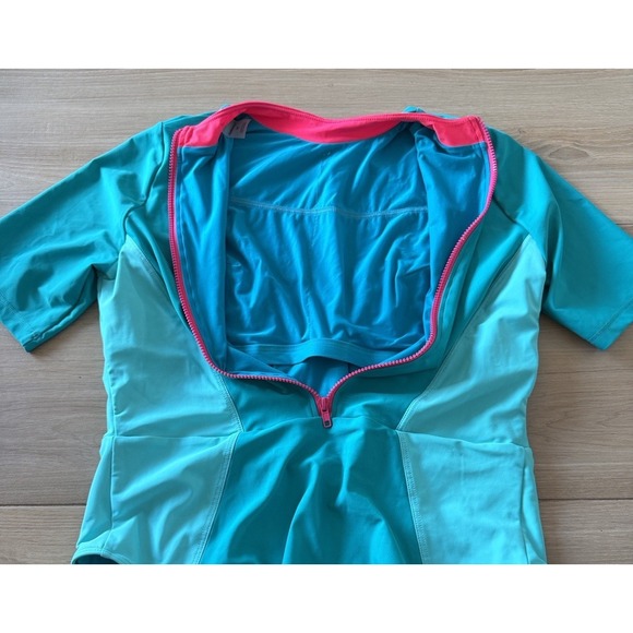 Chromat Womens Colorblock Short Sleeve One Piece Swimsuit Teal Pink 1X - Picture 4 of 8